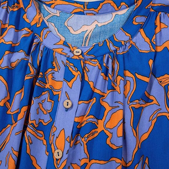 Multicolor Casual Women's Floral Print Batwing Sleeve Buttoned Loose Fit Shirt - Picture 8 of 10